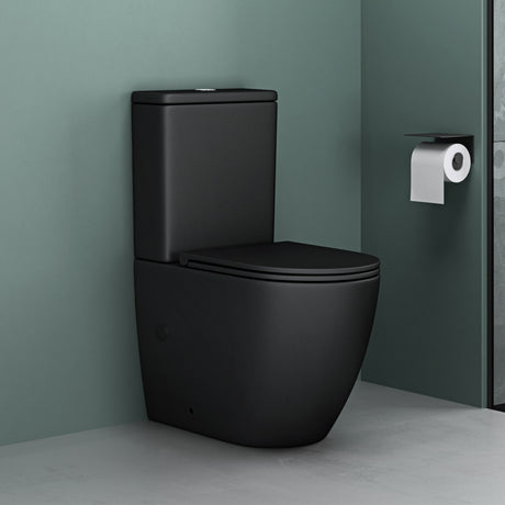 glasvilla Stand WC mit Spülkasten spülrandloses-WC bodenstehende-Toilette aus Keramik, weiß/matt schwarz  36x63x82cm, mit Absenkautomatik, inkl. Spülkasten, Stand179T