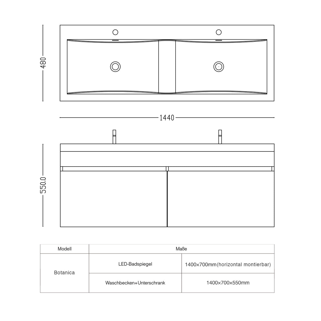 Ensemble de meubles de salle de bain Glasvilla Meubles de salle de bain avec lavabo en fonte minérale Meuble sous-vasque Botanica 