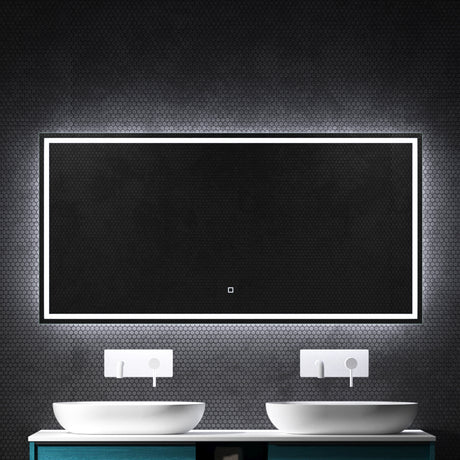 Miroir mural de salle de bain Glasvilla, miroir de salle de bain LED avec interrupteur tactile, revêtement antibuée [Classe énergétique F] 02