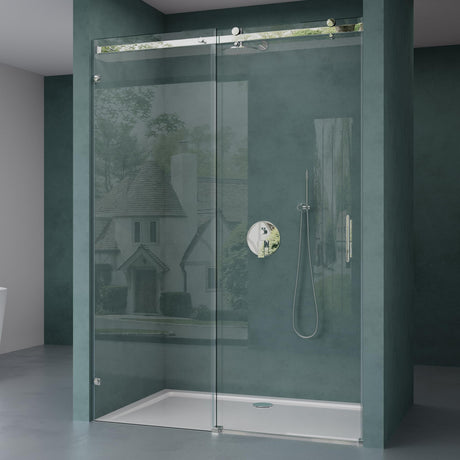 Porte de douche glasvilla Porte de niche Douche Cloison de douche Cabine de douche Porte coulissante ESG 8 mm en verre transparent avec fixation NANO 4 points Teramo04-2