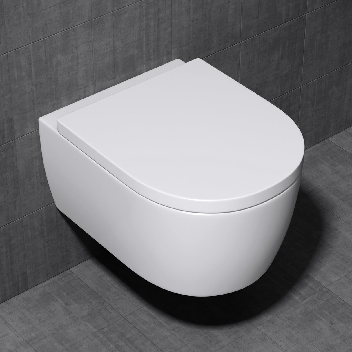 glasvilla Hänge WC Toilette Wand-WC Spülrandlos Weiß aus Keramik Wandmontage mit Absenkautomatik