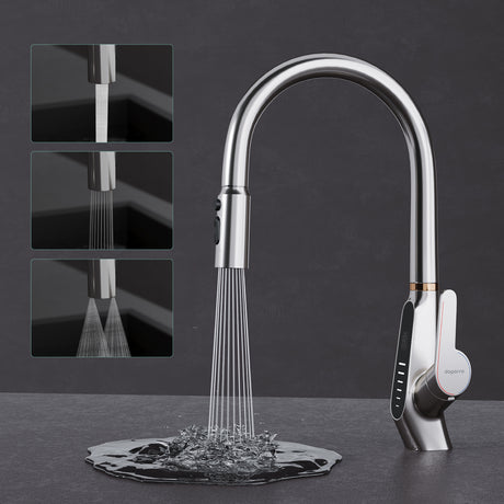 glasvilla Robinet de cuisine extensible rotatif à 360° avec 3 modes de jet d'eau, affichage numérique LED, mitigeur d'évier MS-8085