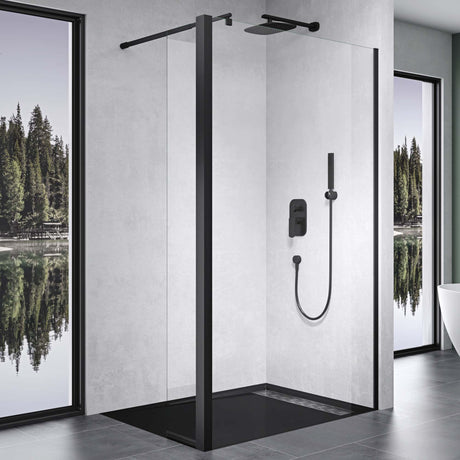 glasvilla Walk-In Duschwand für Dusche Duschabtrennung 10mm Klarglas mit 30cm Nebenteil ESG-Sicherheitsglas mit Nanobeschichtung Runder & Rechteckiger Stabilisator Bremen02K-Plus