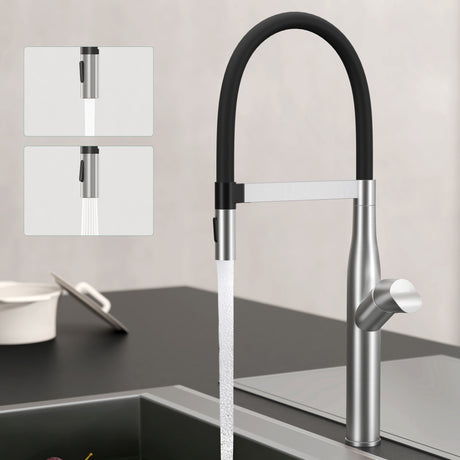 glasvilla Robinet de cuisine, mitigeur d'évier en acier inoxydable, mitigeur de cuisine avec douchette à vaisselle magnétique, pivotant à 360° Turnix-01