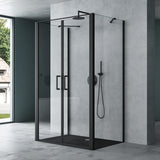 Cabine de douche Glasvilla, cloison de douche en U, cadre en aluminium, verre de sécurité ESG, verre transparent, double porte noire Ravenna66UK