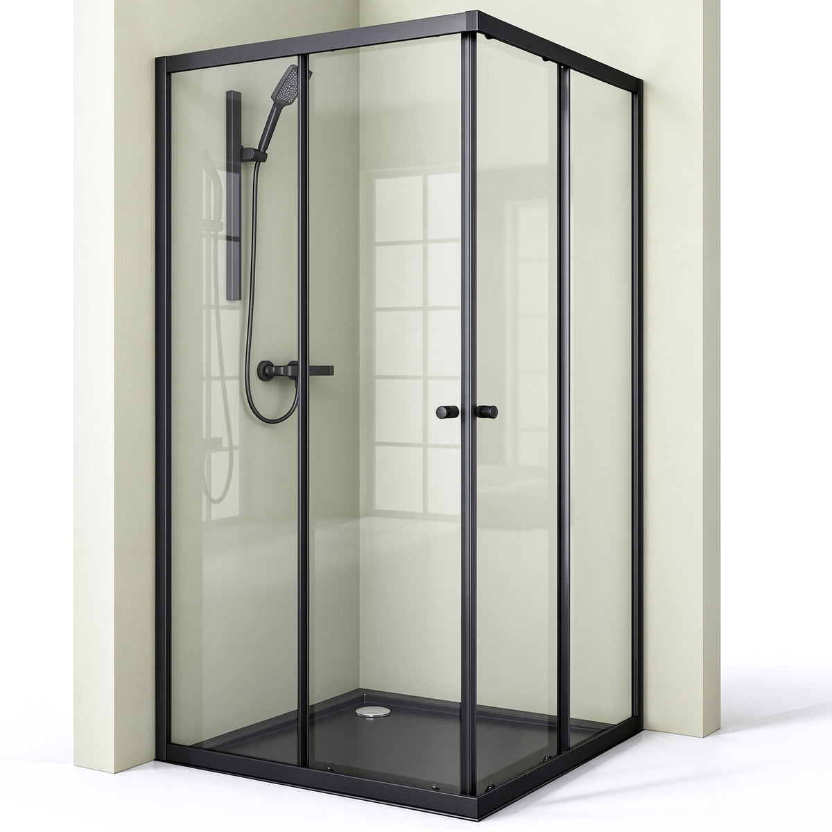 glasvilla Duschkabine con puerta corredera doble puerta de ducha entrada de esquina vidrio real efecto loto 6mm vidrio de seguridad ESG Ravenna16K negro
