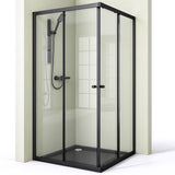 glasvilla Duschkabine con puerta corredera doble puerta de ducha entrada de esquina vidrio real efecto loto 6mm vidrio de seguridad ESG Ravenna16K negro