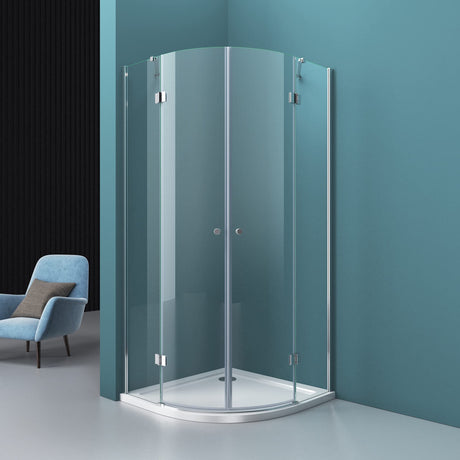 Cabine de douche quart de cercle Glasvilla, cabine de douche ronde en verre dépoli, 2 portes battantes, verre de sécurité ESG 6 mm, nano-revêtement R02K+VS