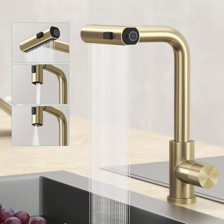 glasvilla Robinet de cuisine avec douchette extractible, mitigeur de cuisine pivotant à 360° avec 3 modes de pulvérisation, mitigeur d'évier en acier inoxydable Turnix-02