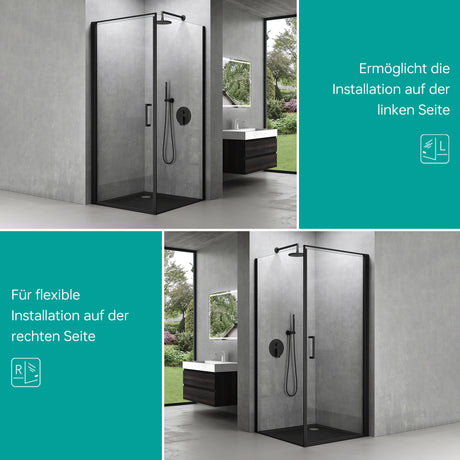 Cabine de douche Glasvilla avec mécanisme de levage et d'abaissement Rav36-Plus, verre de sécurité ESG noir de 8 mm, revêtement nano