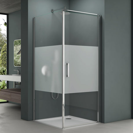 Cabine de douche Glasvilla avec mécanisme de levage et d'abaissement, bandes de verre dépoli Rav36MS-Plus, verre de sécurité ESG 8 mm, revêtement nano