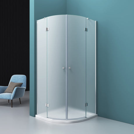 Cabine de douche quart de cercle Glasvilla, cabine de douche ronde en verre dépoli, 2 portes battantes, verre de sécurité ESG 6 mm, nano-revêtement R02K+VS