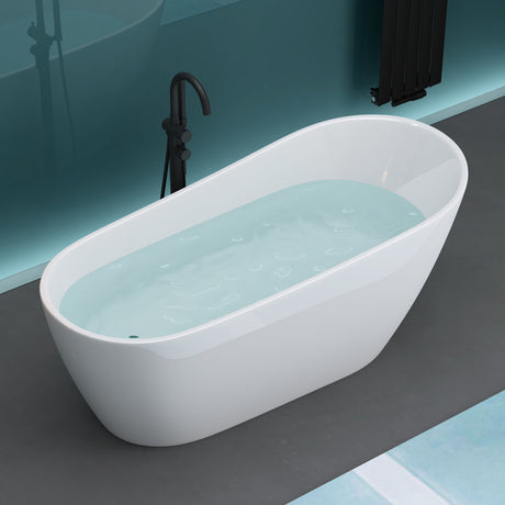 glasvilla freistehende Acryl-Badewanne Oval Standbadewanne Weiß inkl. Push-Open Ablaufgarnitur