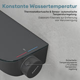 sistema de ducha glasvilla con termostato, conjunto completo de grifería de ducha con bloqueo de seguridad, ducha regulable en altura con 3 tipos de chorro y salida inferior de latón sistema de ducha9