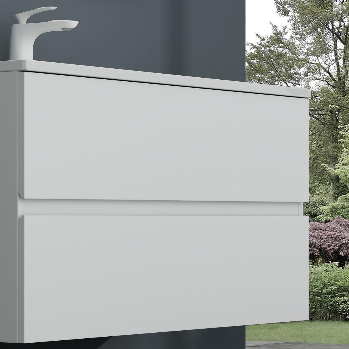 Ensemble de meubles de salle de bain Glasvilla, meuble sous-vasque avec meuble bas, vasque en fonte minérale, meuble sous-vasque 2 tiroirs à fermeture amortie Aqualis