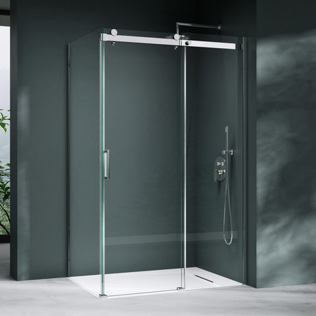 Cabine de douche d'angle Glasvilla en verre de sécurité ESG 8 mm, revêtement NANO double face, porte coulissante, douche R-17