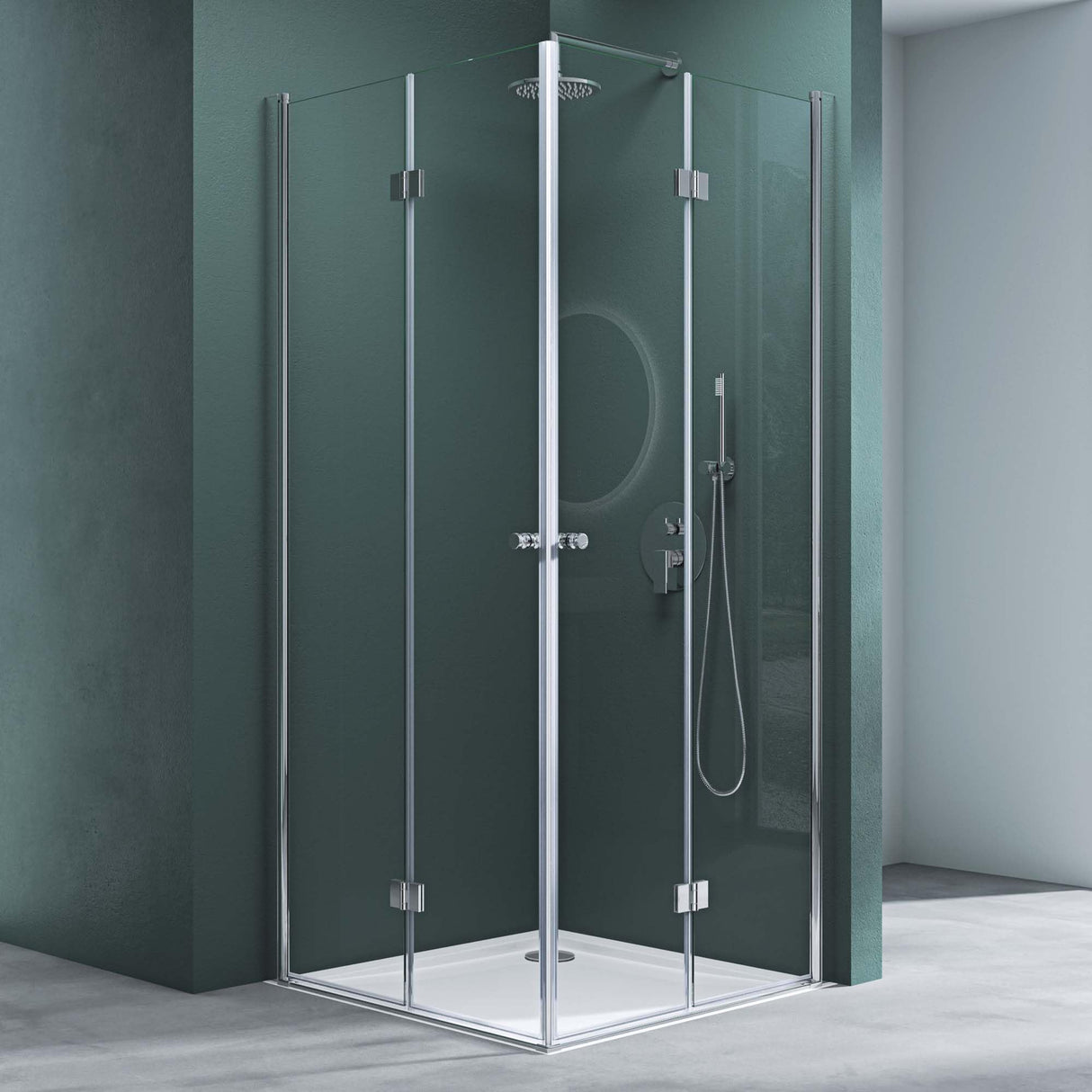 Cabine de douche Glasvilla porte pliante 180° verre transparent ESG porte de douche pliante et rabattable effet lotus NANO entrée d'angle R26