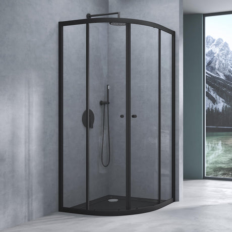 Cabine de douche Glasvilla en quart de cercle avec 2 portes coulissantes en verre de sécurité ESG nano-revêtement Ravenna32K
