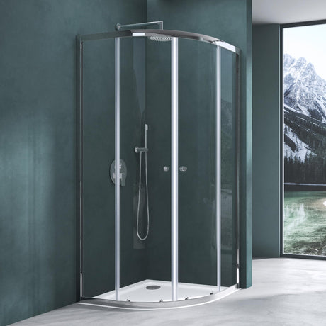 Cabine de douche Glasvilla en quart de cercle avec 2 portes coulissantes en verre de sécurité ESG nano-revêtement Ravenna32K