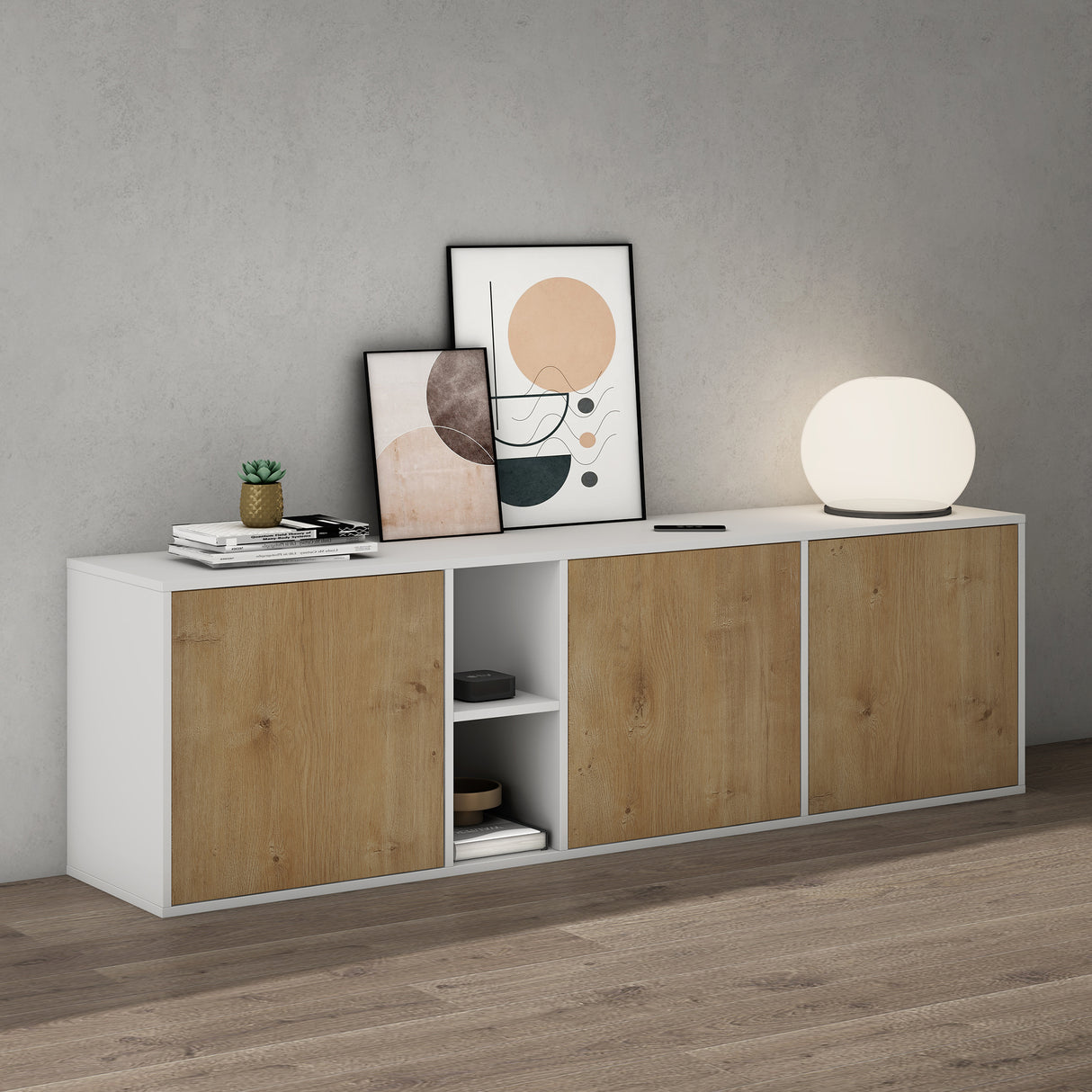 Meuble de rangement Glasvilla avec 3 portes et 2 compartiments, commode, buffet, beaucoup d'espace de rangement pour le salon Schrank02