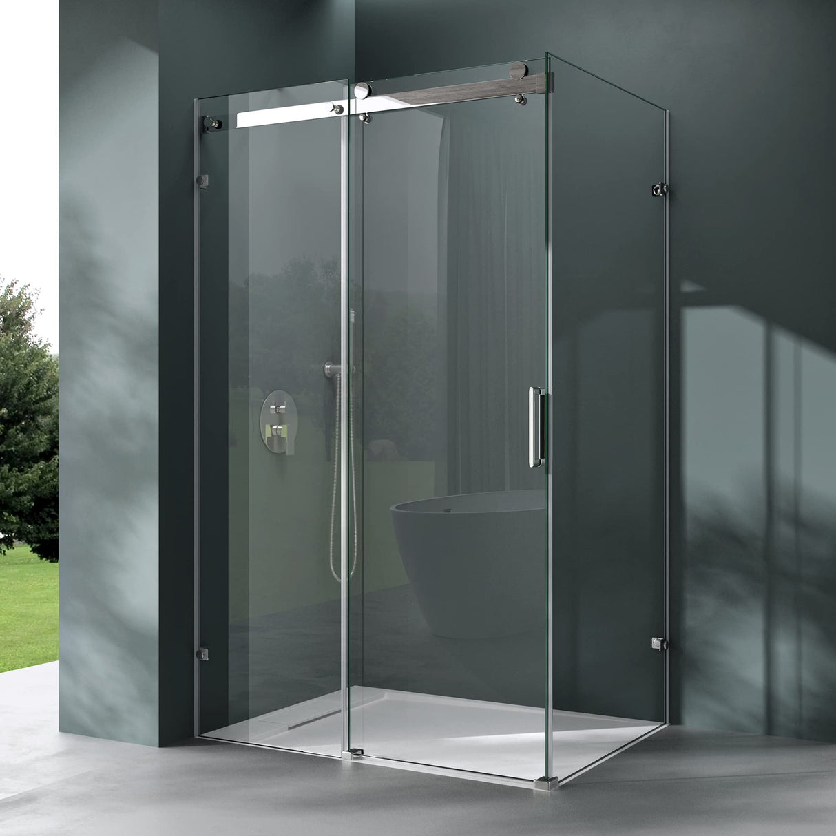 glasvilla Duschkabine Schiebetür Eckdusche 8mm ESG mit NANO-Beschichtung 4-Punkt Halterung Dusche Rav17-2K