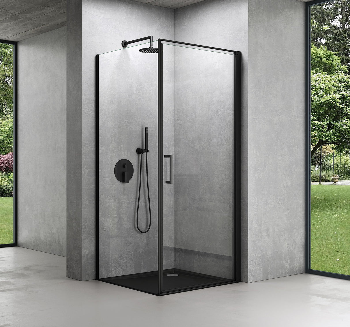 Cabine de douche Glasvilla avec mécanisme de levage et d'abaissement Rav36-Plus, verre de sécurité ESG noir de 8 mm, revêtement nano