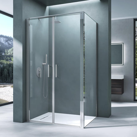 glasvilla Duschkabine Chrom und Schwarz Duschabtrennung mit Drehtür Hebe-Senk-Mechanismus 8mm ESG-Sicherheitsglas Nano-Beschichtung Ravenna66K