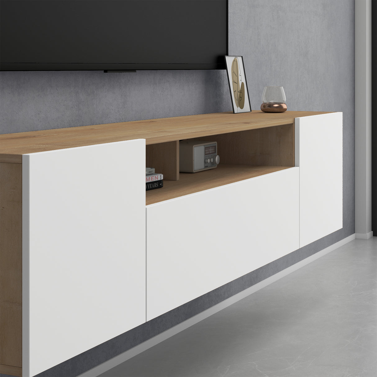 Meuble TV Glasvilla Meuble TV 3 portes avec fermeture amortie Meuble bas mural Table TV pour salon Fernsehschrank03