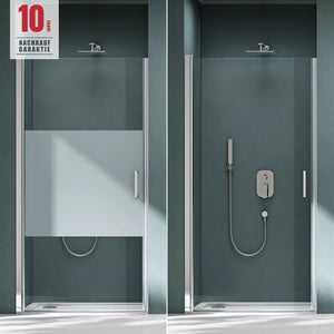 Porte de douche Glasvilla, porte de niche, cabine de douche, porte battante à 180°, verre de sécurité trempé avec mécanisme de levage et d'abaissement, verre clair et dépoli à rayures, Teramo24K+MS D, neuve