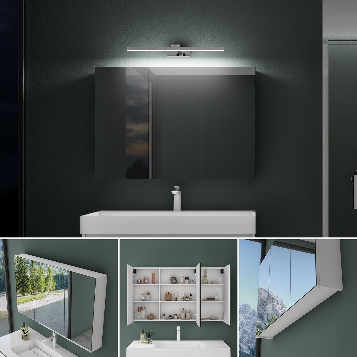 glasvilla Spiegelschrank mit Spiegellampe Badezimmerschrank Spiegelleuchte 180° Drehbar LED Badlampe Strahlenschön