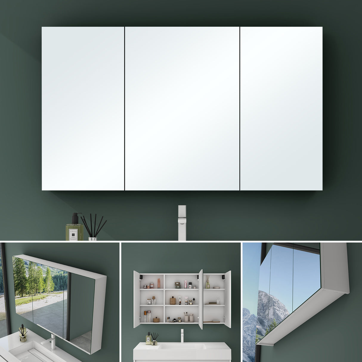 Armoire de toilette avec portes miroir Glasvilla, armoire de salle de bain murale, miroir de salle de bain, armoire miroir-02