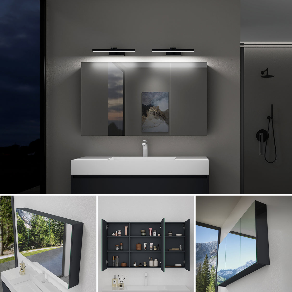 glasvilla Spiegelschrank mit Spiegellampe Badezimmerschrank Spiegelleuchte 180° Drehbar LED Badlampe Strahlenschön