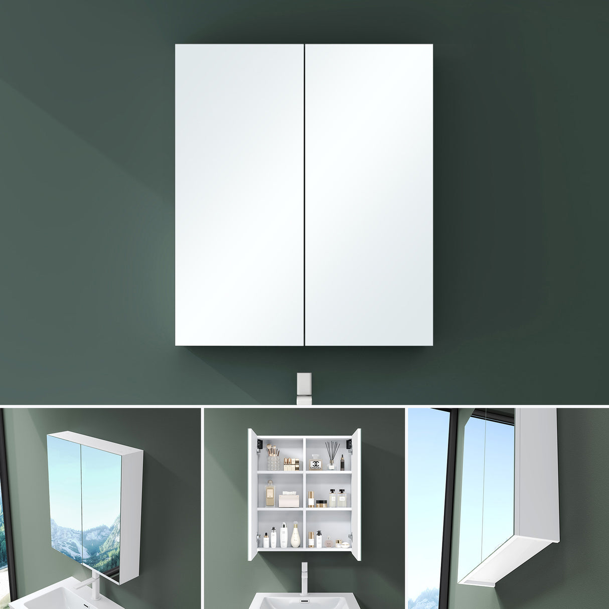 Armoire de toilette avec portes miroir Glasvilla, armoire de salle de bain murale, miroir de salle de bain, armoire miroir-02