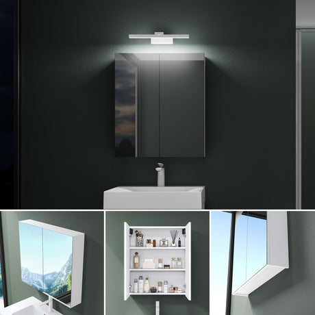 glasvilla Spiegelschrank mit Spiegellampe Badezimmerschrank Spiegelleuchte 180° Drehbar LED Badlampe Strahlenschön