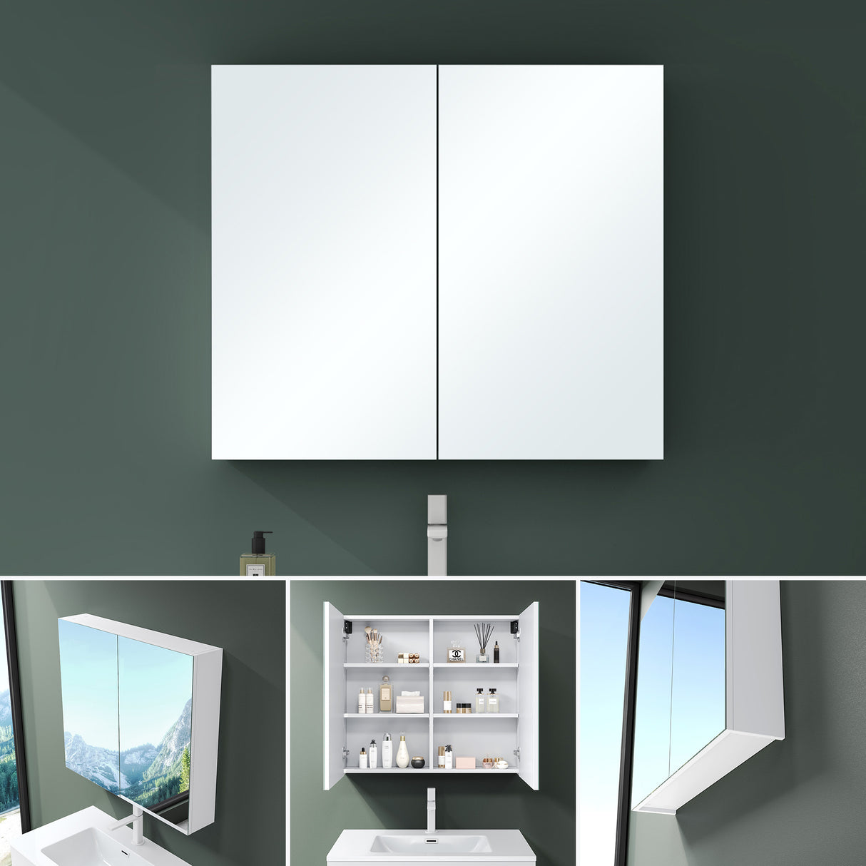 Armoire de toilette avec portes miroir Glasvilla, armoire de salle de bain murale, miroir de salle de bain, armoire miroir-02