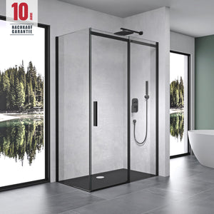 cabina de ducha Duschabtrennung negra 8mm vidrio de seguridad con ducha de esquina NANO con puerta corredera Ravenna18