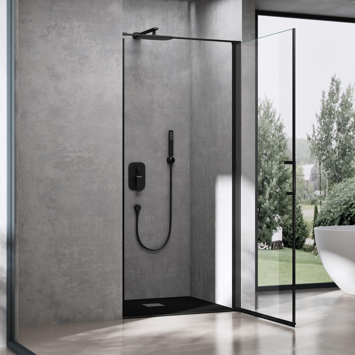 glasvilla Duschtür Nischentür dusche Duschabtrennung Chrom und Schwarz Duschkabine Schwingtür 8mm ESG-Sicherheitsglas mit Nanobeschichtung Hebe-Senk-Mechanismus Klarglas und Milchglas Streifen Teramo36K