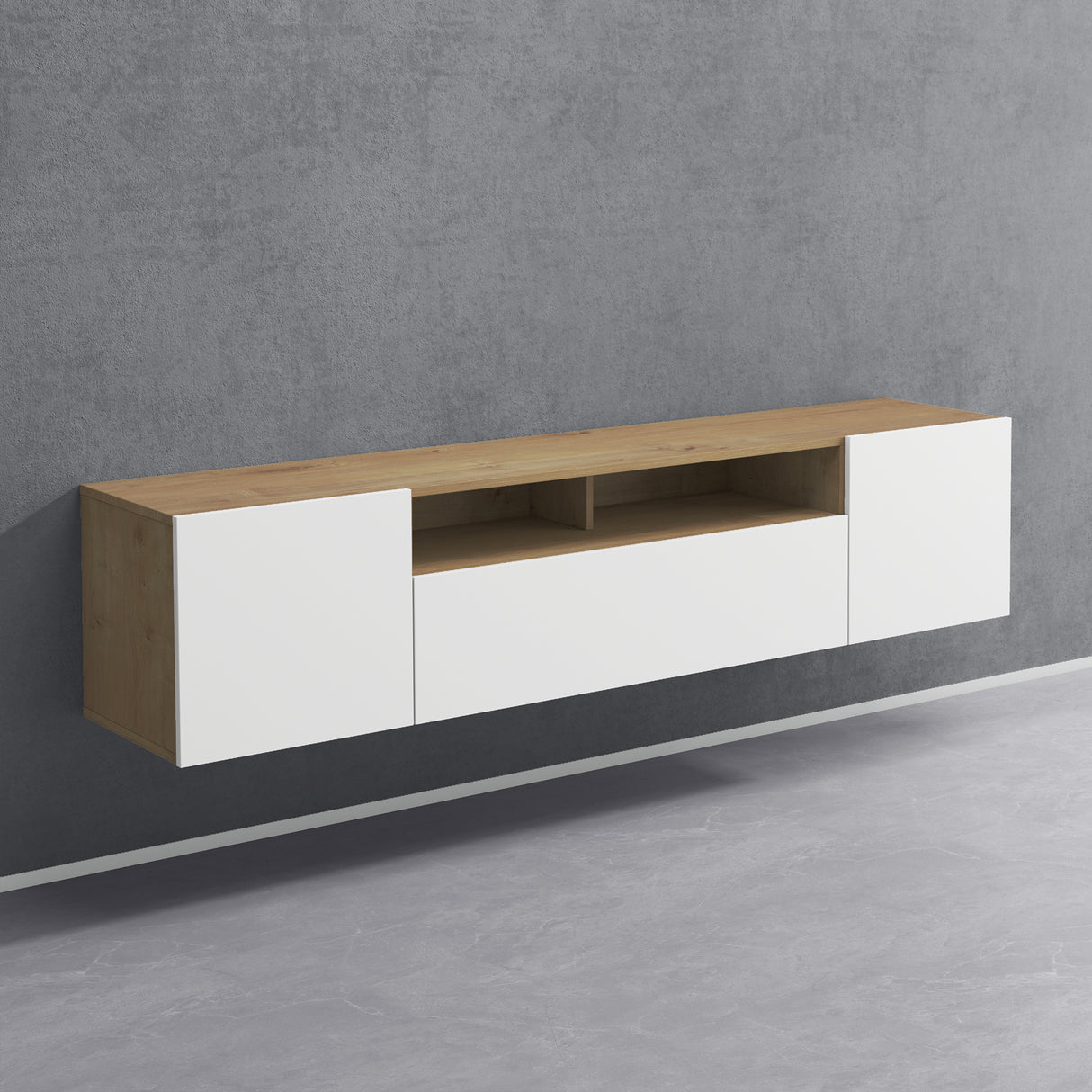 Meuble TV Glasvilla Meuble TV 3 portes avec fermeture amortie Meuble bas mural Table TV pour salon Fernsehschrank03