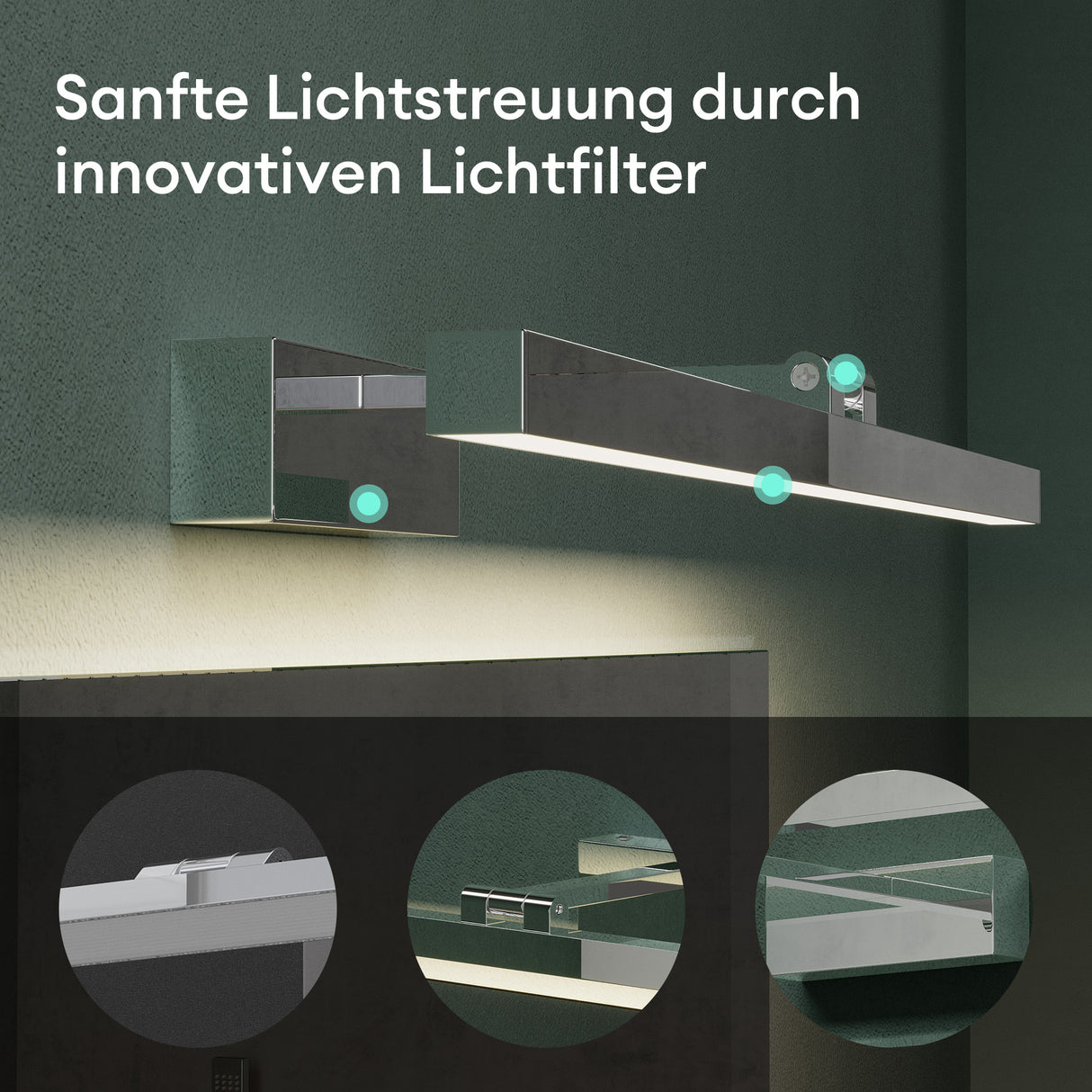 Lampe de salle de bain LED pour miroir Glasvilla | Lampe miroir, lampe de salle de bain 4000K | 9 W rotatif à 180° d'une beauté radieuse 