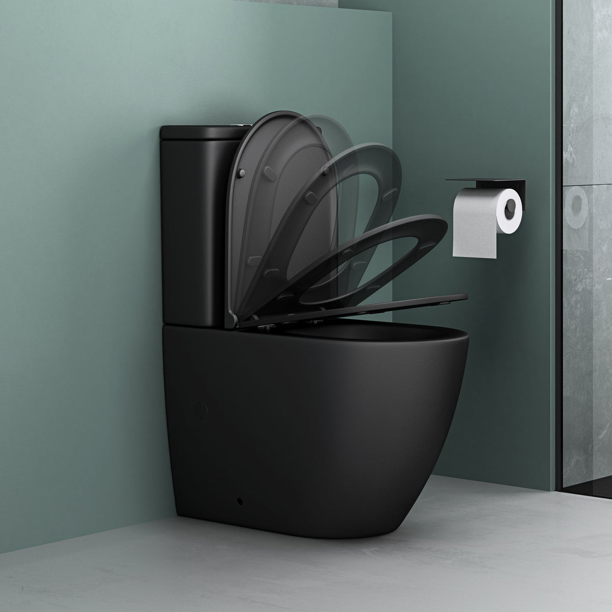 glasvilla Stand WC mit Spülkasten spülrandloses-WC bodenstehende-Toilette aus Keramik, weiß/matt schwarz  36x63x82cm, mit Absenkautomatik, inkl. Spülkasten, Stand179T