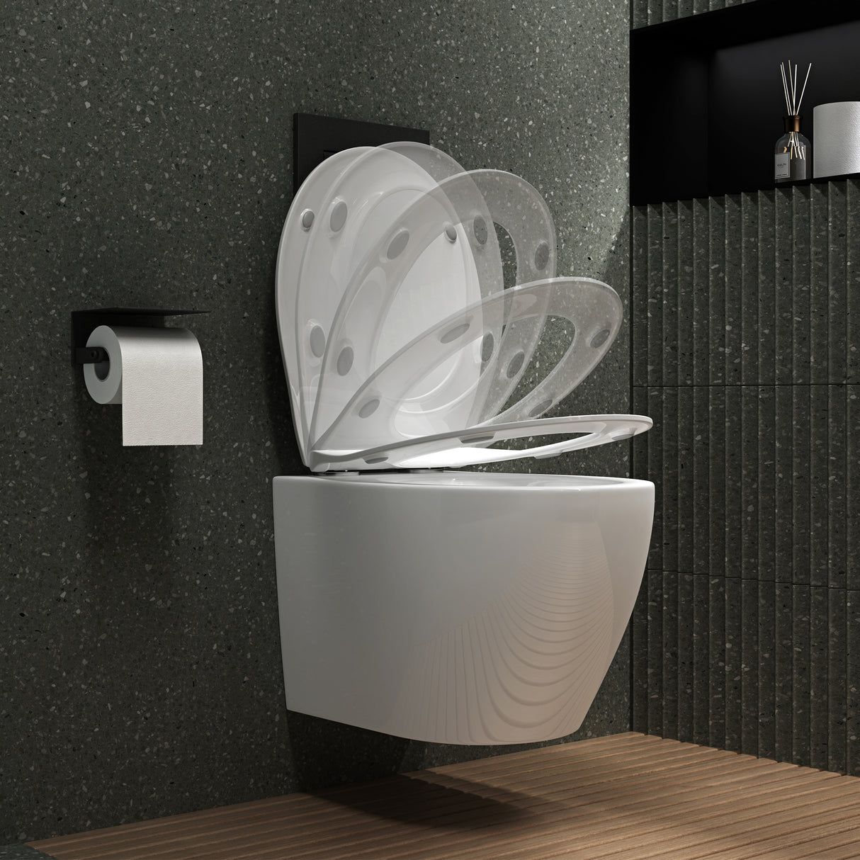glasvilla Hänge WC Toilette Wand-WC Spülrandlos Weiß aus Keramik Wandmontage mit Absenkautomatik