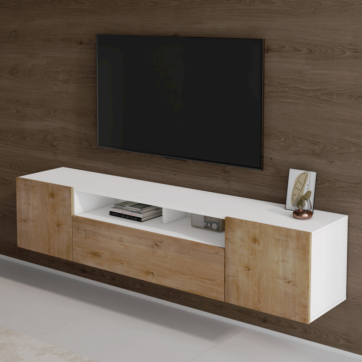 Meuble TV Glasvilla Meuble TV 3 portes avec fermeture amortie Meuble bas mural Table TV pour salon Fernsehschrank03