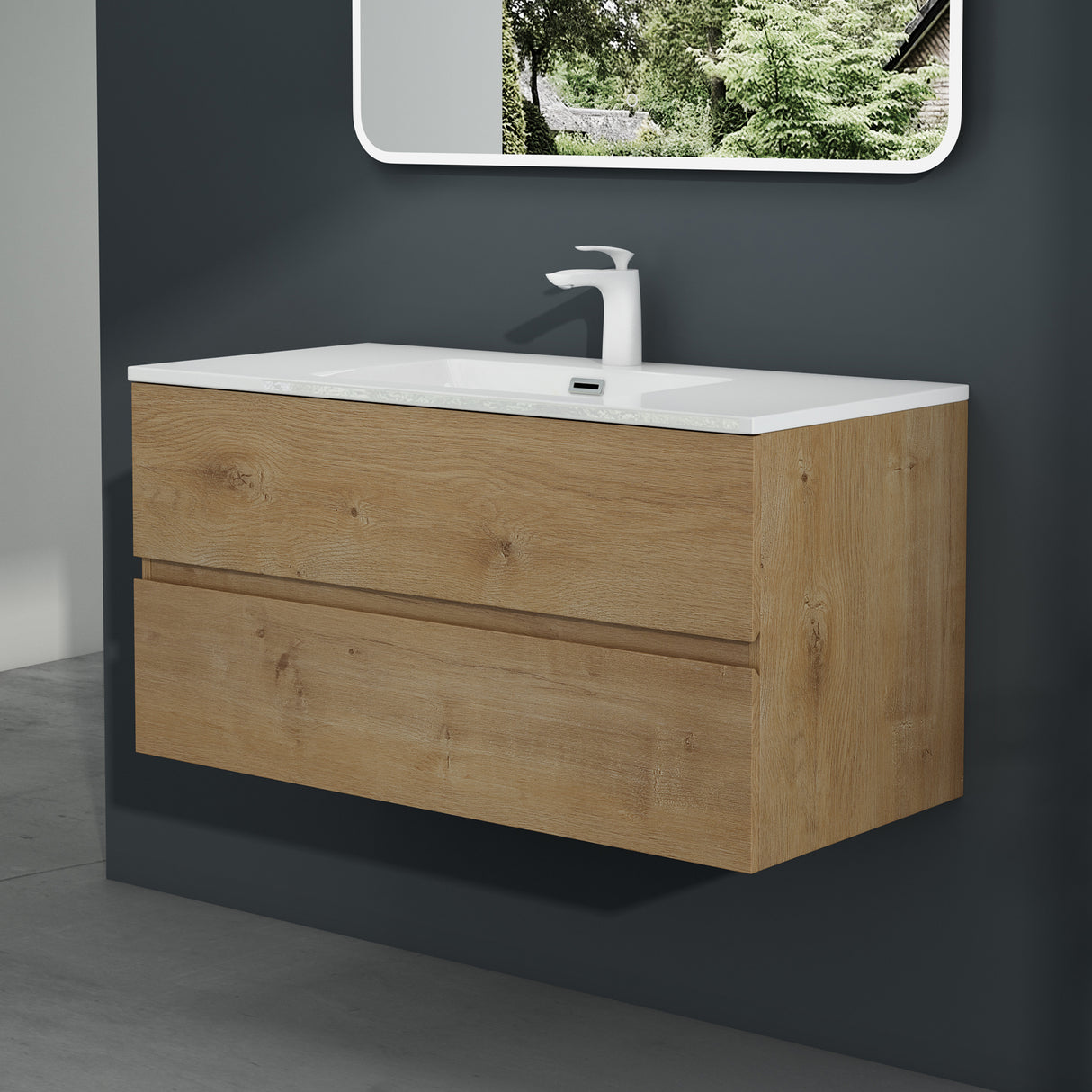 Ensemble de meubles de salle de bain Glasvilla, meuble sous-vasque avec meuble bas, vasque en fonte minérale, meuble sous-vasque 2 tiroirs à fermeture amortie Aqualis
