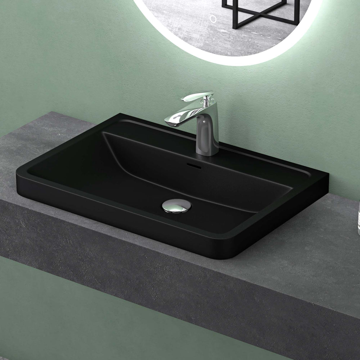 glasvilla Waschbecken Einbauwaschbecken Rechteckige Waschschale aus Mineralguss mit Überlauf Col8