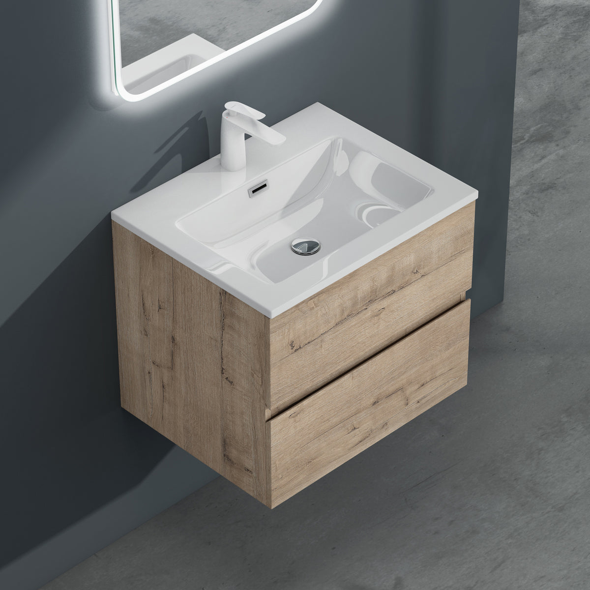glasvilla Badmöbel-Set Waschtisch mit Unterschrank inkl. Soft-Close Waschbecken aus Mineralguss mit 2 Schubladen, Serie Aqualis