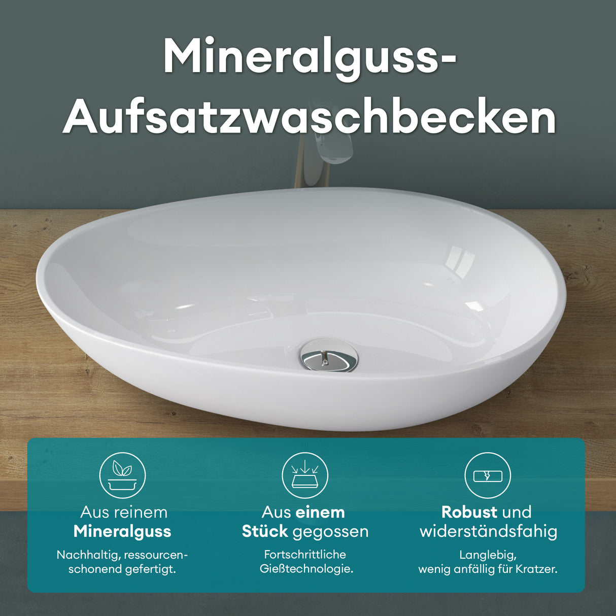 glasvilla Waschbecken oval Aufsatzwaschbecken ohne Hahnloch und Überlauf Col809