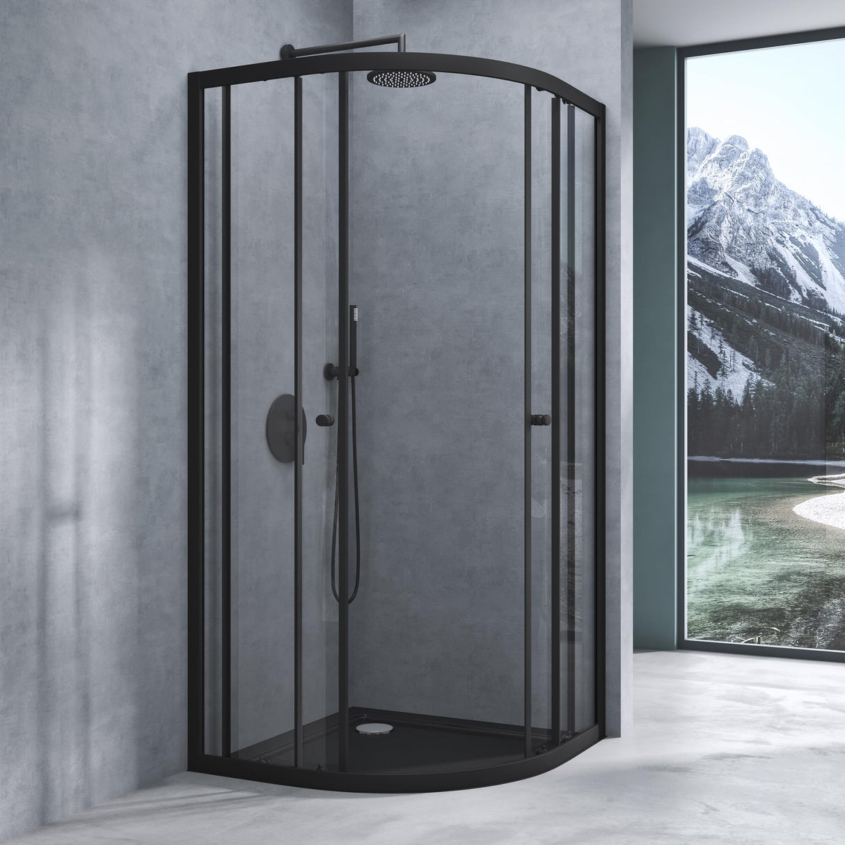 Cabine de douche Glasvilla en quart de cercle avec 2 portes coulissantes en verre de sécurité ESG nano-revêtement Ravenna32K