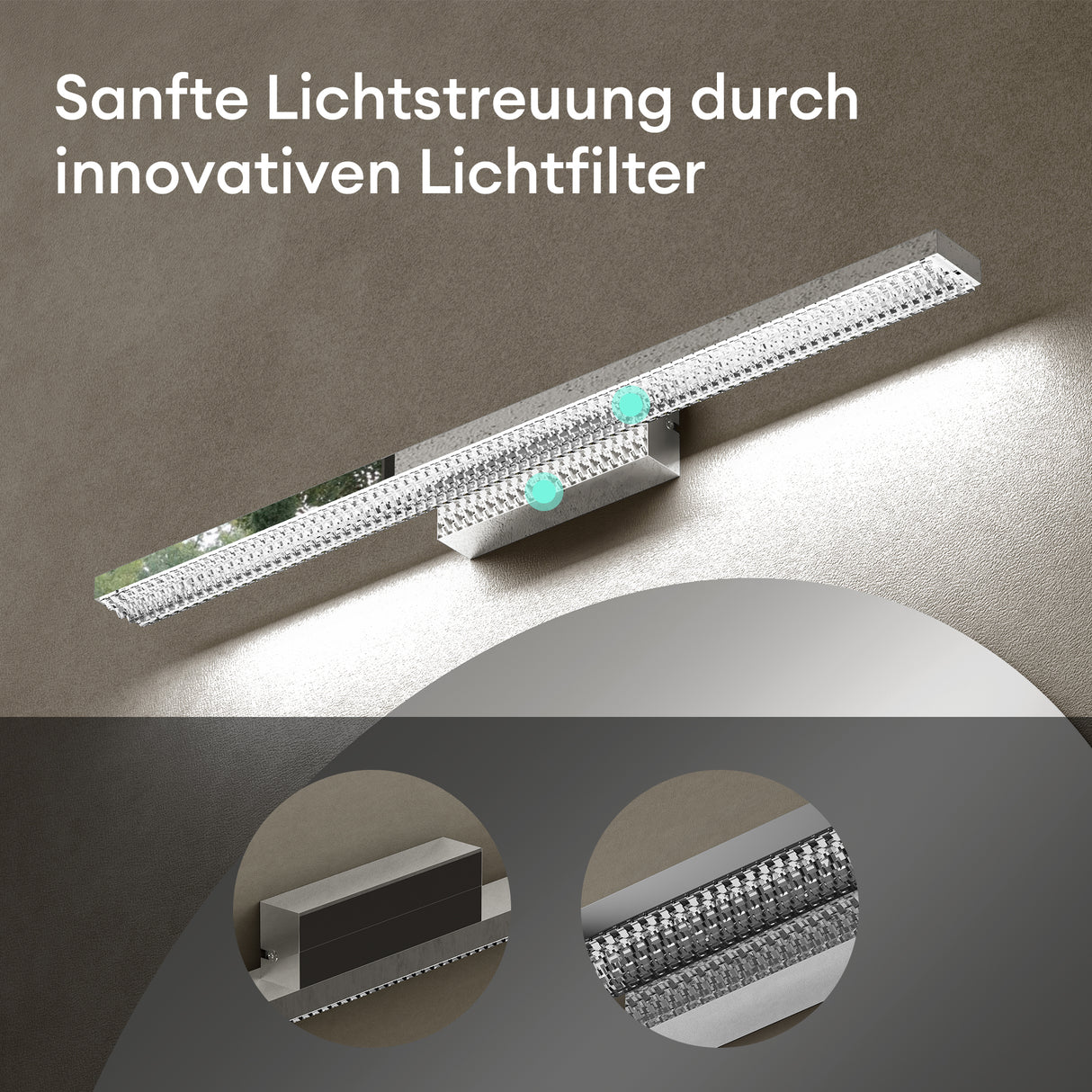 Lampe de salle de bain LED pour miroir Glasvilla | Lampe miroir, lampe de salle de bain 6000K | Applique murale LED 14W