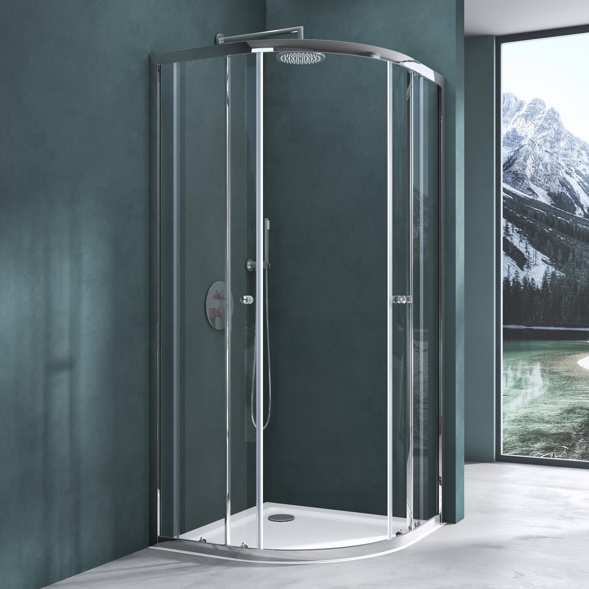 Cabine de douche Glasvilla en quart de cercle avec 2 portes coulissantes en verre de sécurité ESG nano-revêtement Ravenna32K