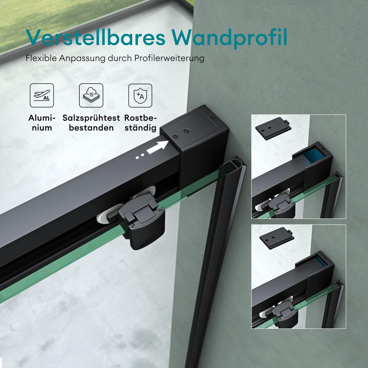 Porte de douche Glasvilla, porte de niche, cloison de douche, cabine de douche, porte coulissante en niche, verre de sécurité ESG de 6 mm, fermeture amortie incluse, Teramo12K